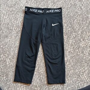 Nike Pro Kids Black Leggings with White Logo, S
